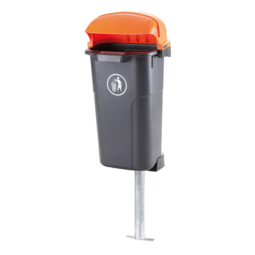 Kunststoffabfallbehälter Urban - 50 l - schwarz mit orangefarbenem Deckel